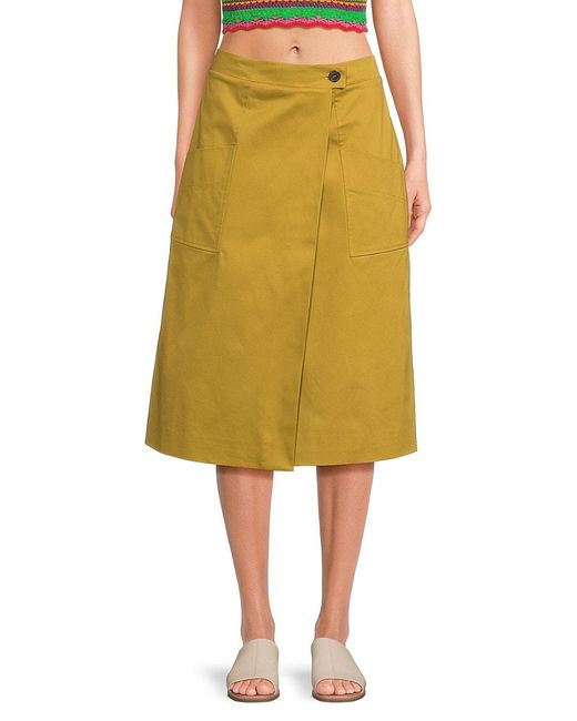 Ba&sh Yellow Bastien Cotton-blend A-line Wrap Midi-skirt