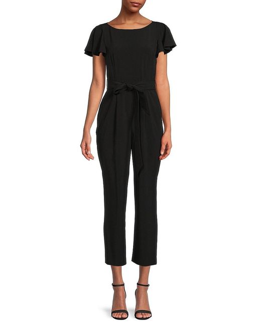 Calvin Klein Flutter Sleeve Belted Jumpsuit in Black | Lyst Canada