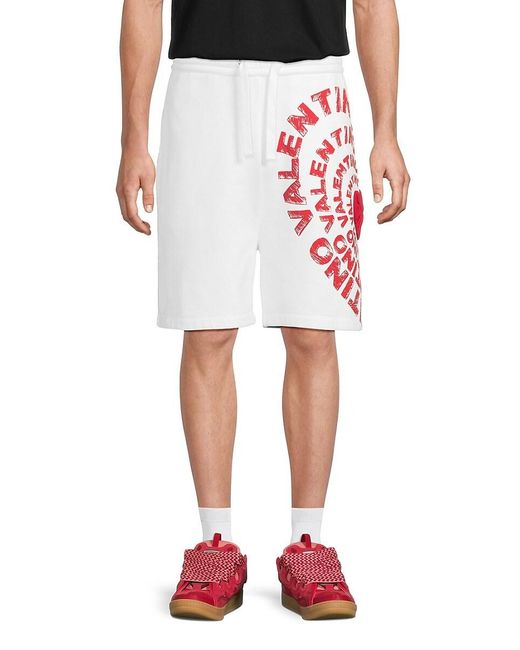 Valentino Red Heart-Print Cotton Shorts for men