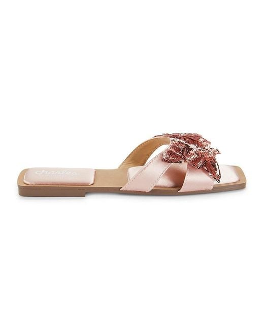 Charles David Pink Ordly Sequin Flower Flat Sandals