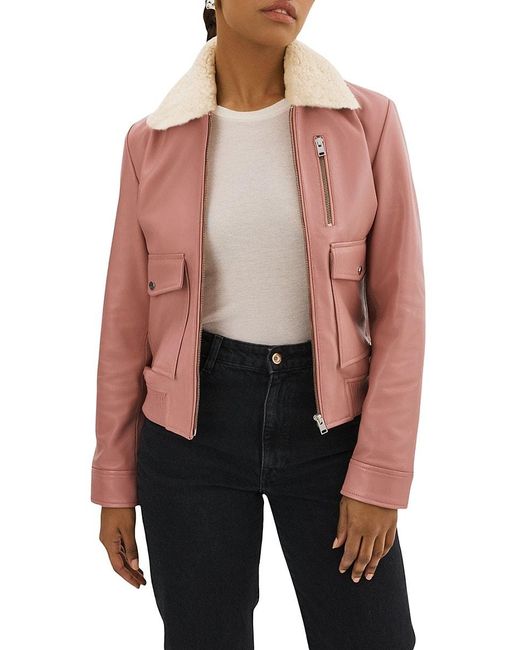 Lamarque Pink Klemence Lambskin Leather Aviator Jacket