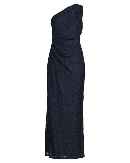 Marina Blue Metallic Ruched One Shoulder Gown