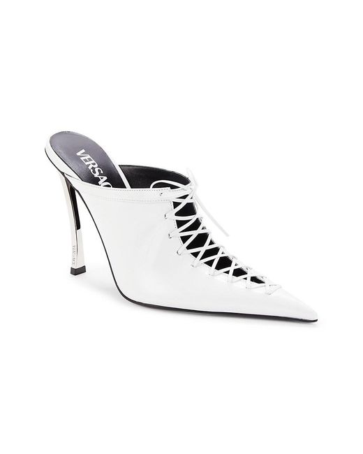Versace Point Toe Stiletto Leather Mules in White | Lyst UK