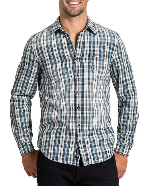 Stitch's Jeans Blue Shirt Woven Plaid Shirt for men
