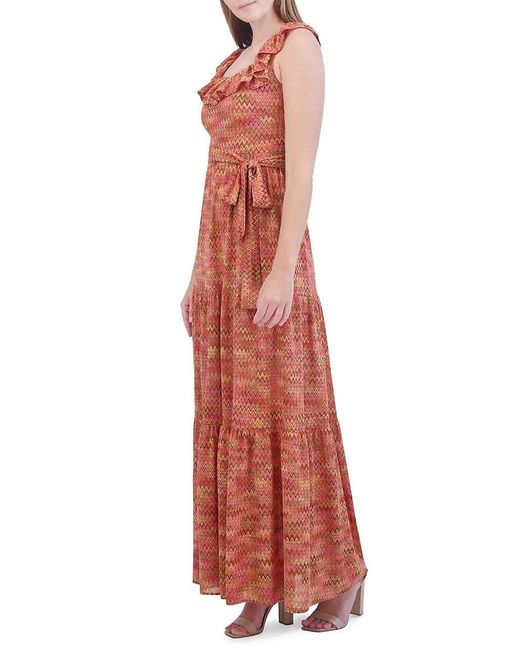 Eliza J Red Chevron Ruffled Maxidress