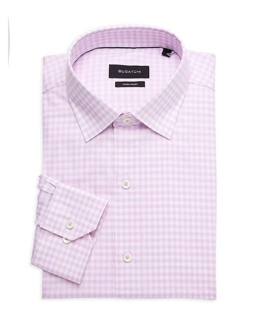 Bugatchi Pink Slim Fit Checked Dress Shirt for men