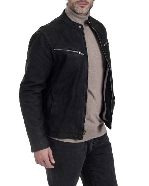 Frye Black Cafe Racer Lambskin Leather Jacket for men