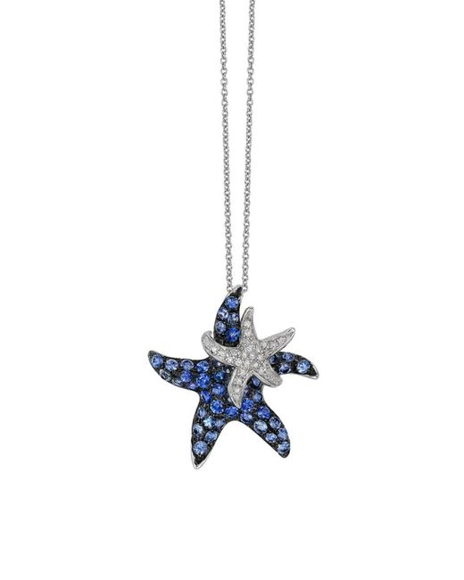 Effy 14k White Gold Sapphire Diamond Star Fish Pendant Necklace Lyst - Diamond Starfish Pendant White Gold