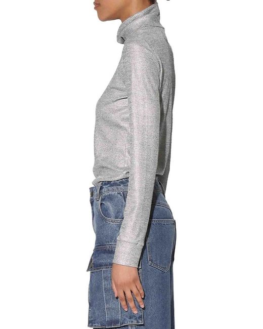 Walter Baker Gray Evanna Ribbed Metallic Silk Blend Top