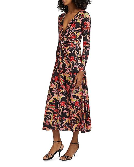 Prabal Gurung Black Leafy Twist-Front Midi-Dress