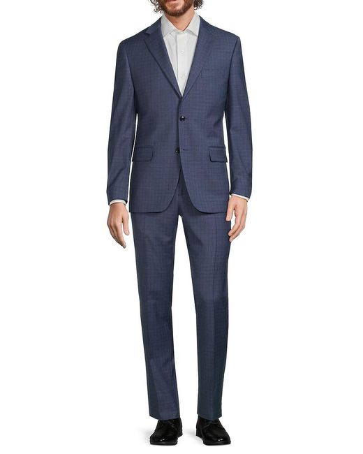 Tommy Hilfiger Blue Plaid Wool Blend Suit for men
