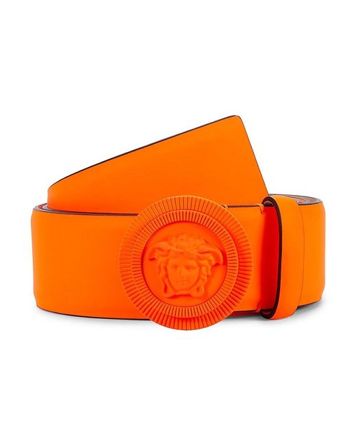 Versace Orange Medusa Head Leather Belt for men