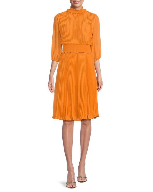 Nanette Lepore Orange Pleated Fit & Flare Dress