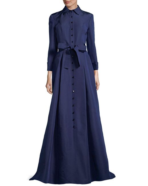Carolina Herrera Blue Buttoned Long Silk Shirtdress