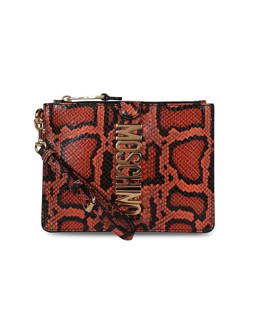 Moschino Red Snakeskin-Effect Leather Wristlet