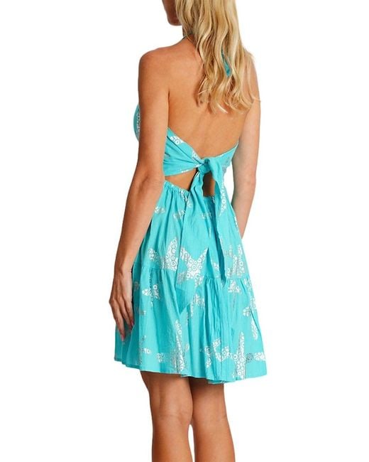 La Moda Clothing Blue Starfish Print Halter Tie-Back Cover-Up Dress