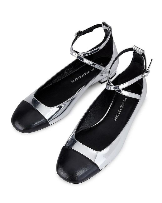 Stuart Weitzman White Eden Leather Ankle-Wrap Flats