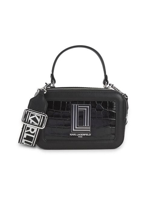 Karl Lagerfeld Black Simone Alligator-Embossed Crossbody Camera Bag