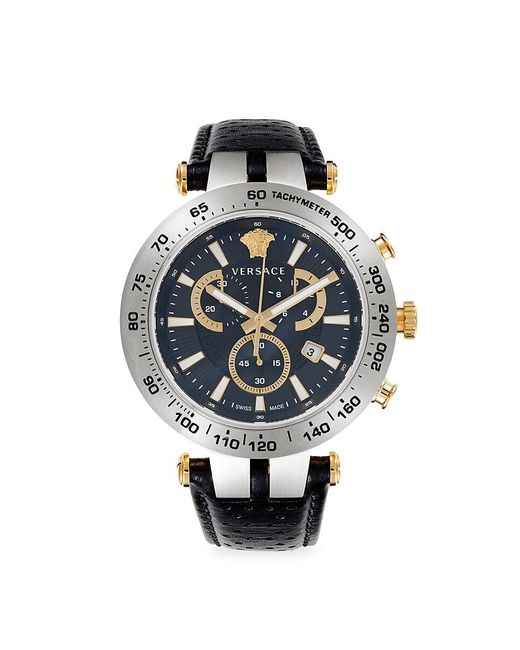 Versace Multicolor Bold Chrono 46mm Stainless Steel & Leather Strap Watch for men