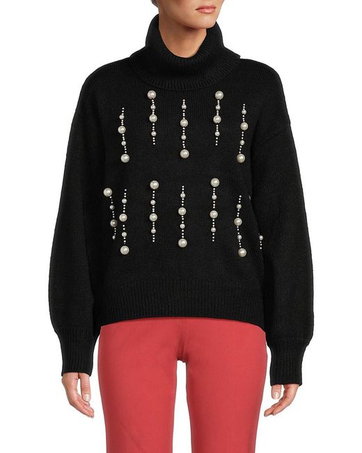 Karl Lagerfeld Black Faux Pearl Turtleneck Sweater