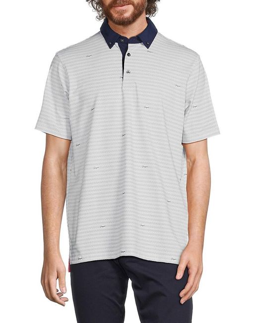 Greyson White Wind & Water Striped Polo for men