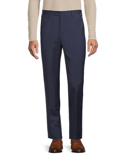 Santorelli Gray Modern Fit Crosshatch Wool Pants for men