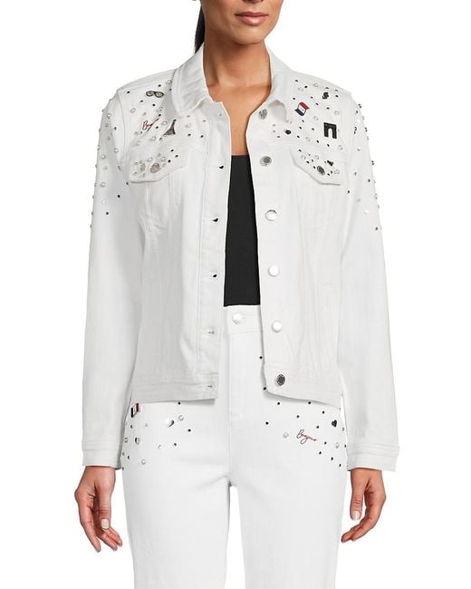 Karl Lagerfeld White Embellished Denim Trucker Jacket