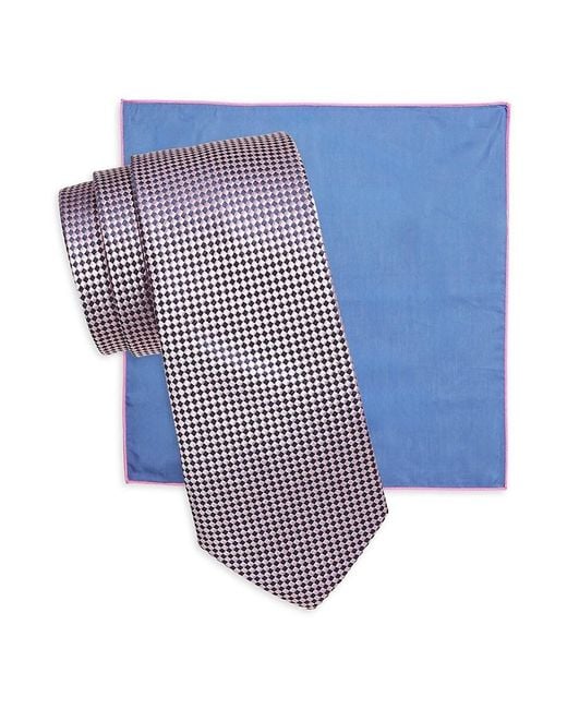 Hickey Freeman Blue 2-Piece Neat Box Pocket Square & Tie Set for men