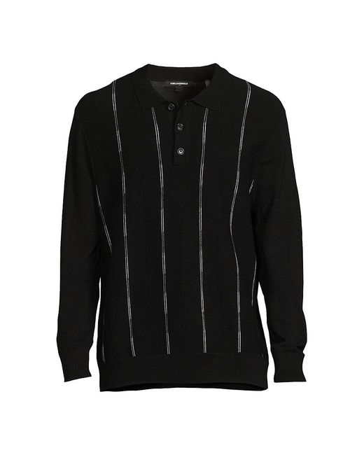 Karl Lagerfeld Black Striped Layered Sleeve Polo Sweater for men