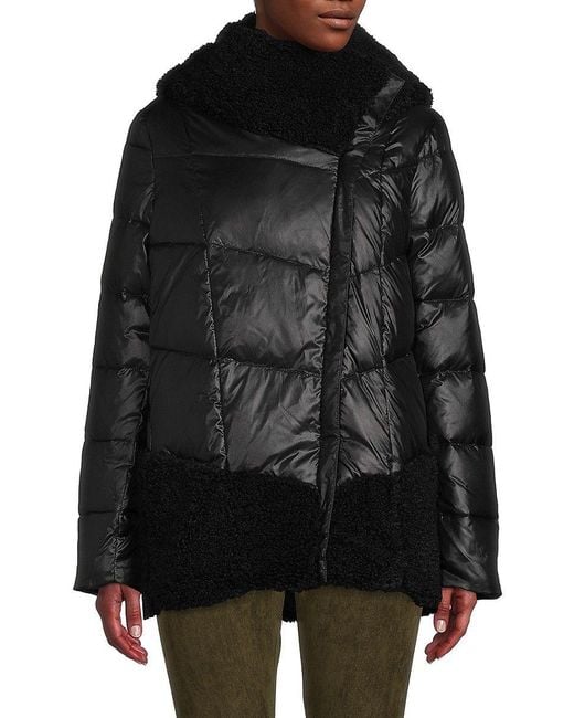 Donna Karan Faux Fur Trim Down Hooded Jacket in Black Lyst