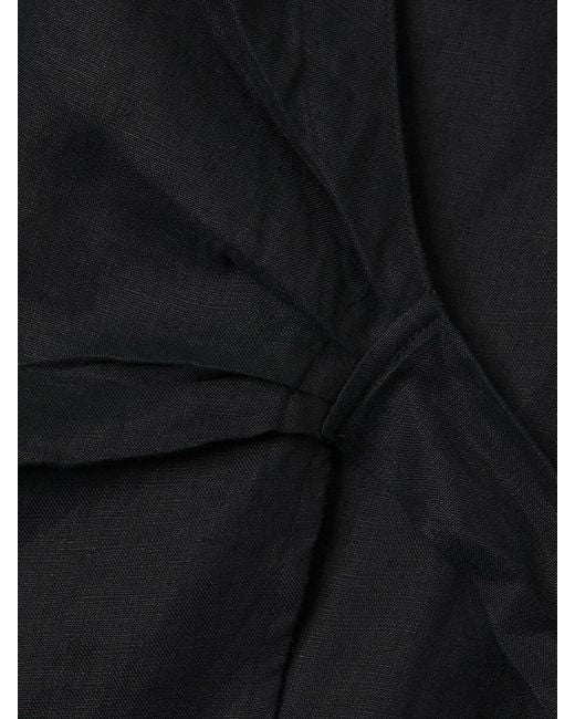 Saks Fifth Avenue Black 100% Linen Mini Wrap Dress