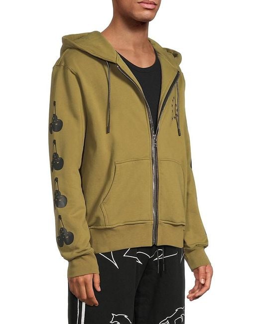 RTA Green Cotton Zip Hoodie for men