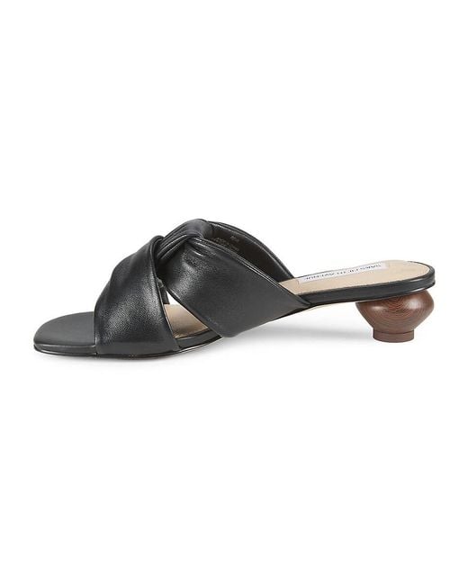 Saks Fifth Avenue Black 30Mm Leather Knot Slide Sandals