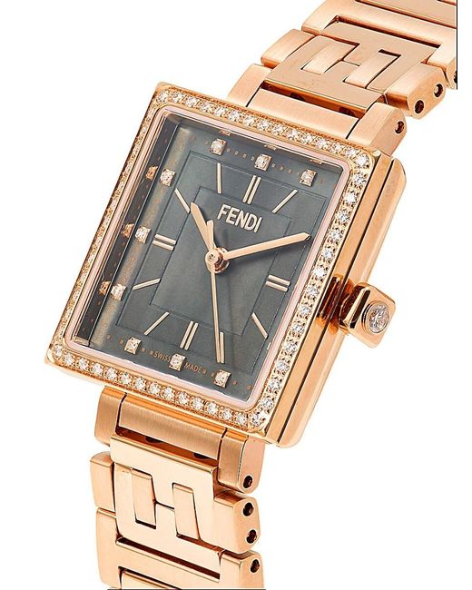 Fendi Metallic Forever 23mm Ip Rose Goldtone Stainless Steel, Mother Of Pearl & Diamond Bracelet Watch