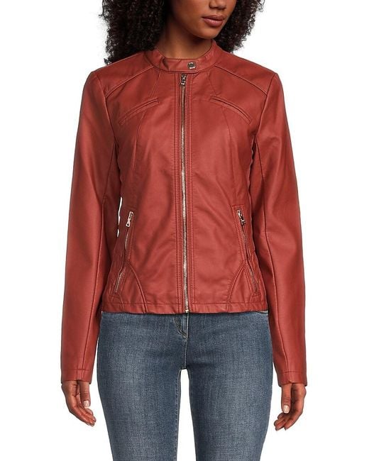 Guess leather jacket red outlet