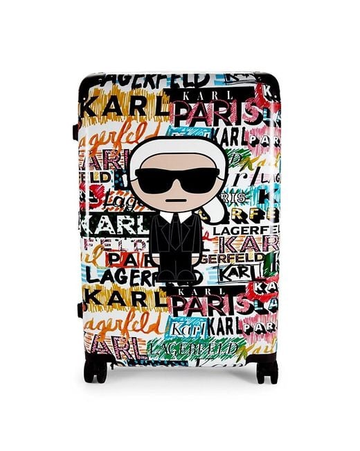Karl Lagerfeld White 28-inch Logo Explosion Spinner Suitcase