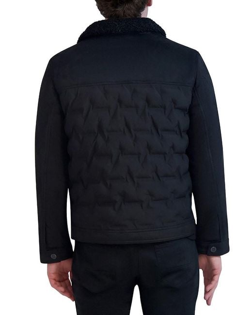 Karl Lagerfeld Blue Quilted Faux Fur Trim Trucker Jacket for men