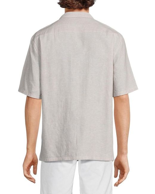 Theory Gray Daze Pinstripe Linen Blend Camp Shirt for men