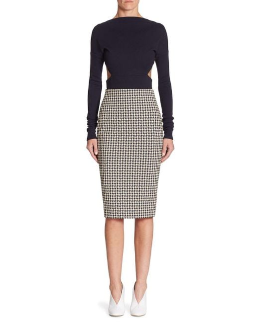 Victoria Beckham Multicolor Houndstooth Pencil Skirt