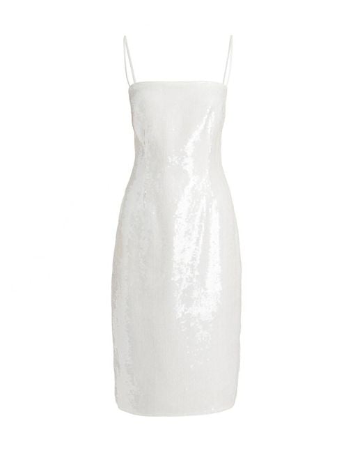 Theory White Sequined Square-Neck Slipdress