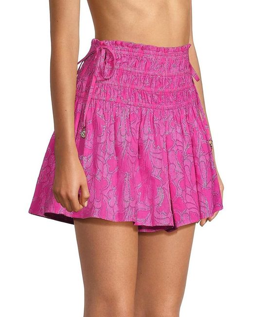 MILLY Pink Wendy Heart Cotton-Blend Jacquard Smocked Shorts