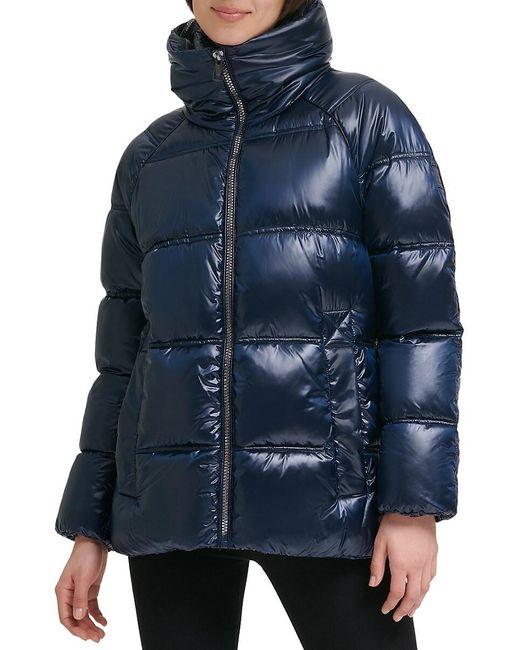 Kenneth Cole Synthetic Hidden-hood Quilted Puffer in Sapphire (Blue) | Lyst