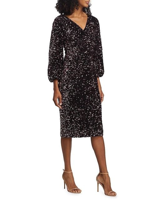 Tahari Black The Robin Sequined Midi-Dress