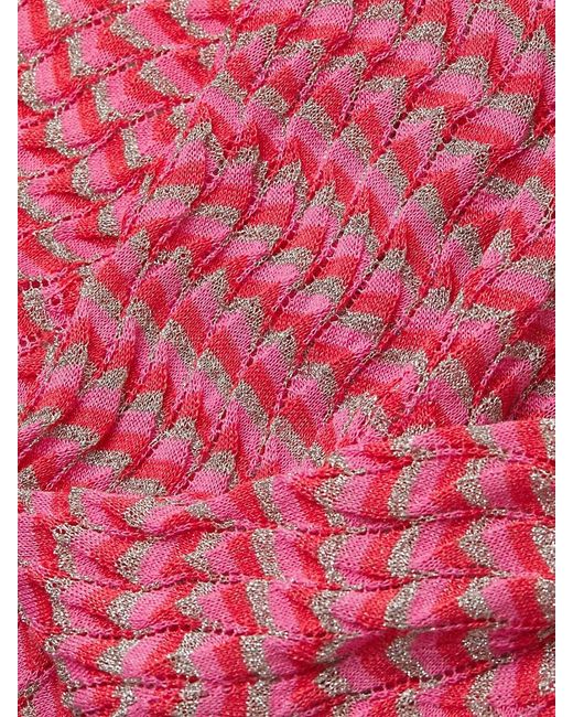 MILLY Red Nami Pointell Metallic Pattern Midi Dress