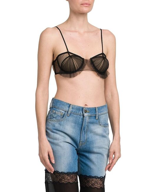Nensi Dojaka Blue Exploding Flower Sheer Bralette
