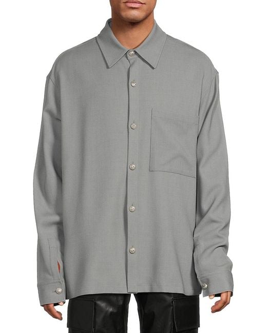 Balmain Gray Double Wool-Blend Crepe Button-Up Shirt for men