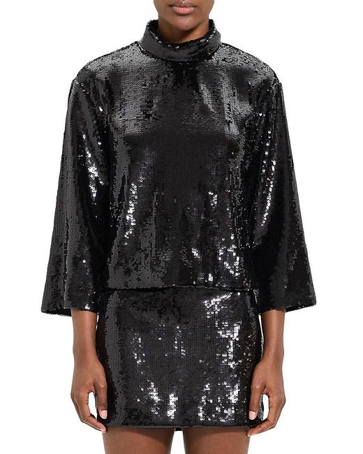 Theory Black Boxy Sequined Top