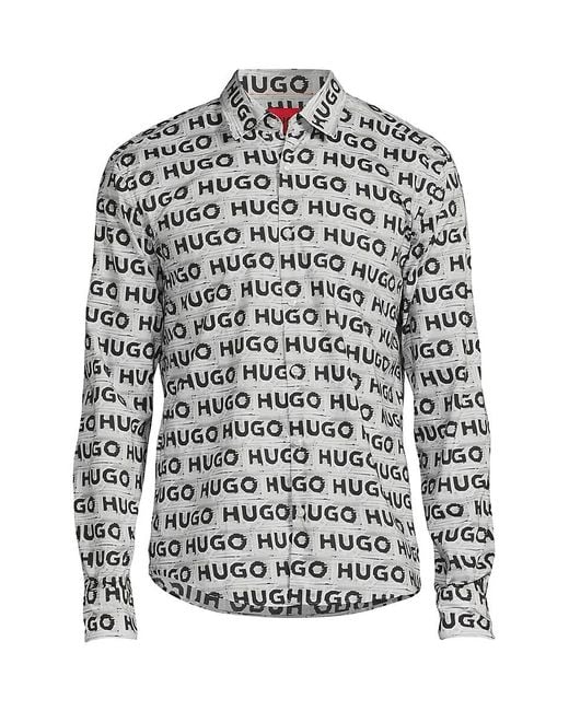 HUGO Gray Ermo Monogram Shirt for men