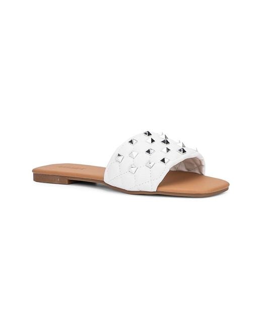 Olivia Miller White Shelly Studded Quilted Sandals