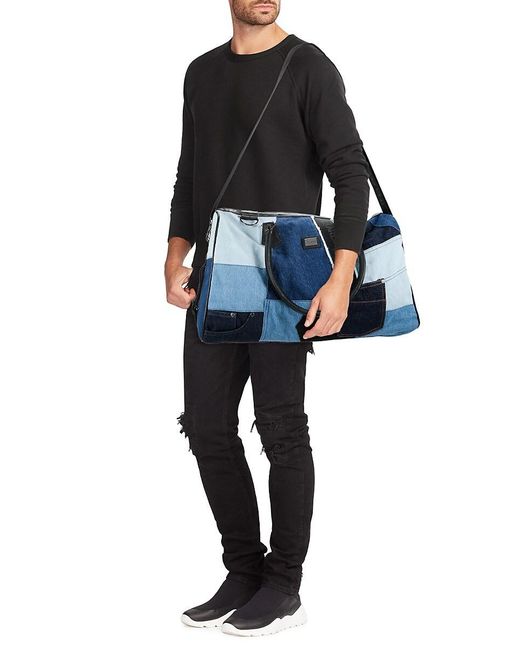 Karl Lagerfeld Blue Denim Patchwork Duffel Bag for men